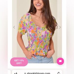 Floral Smocked Puff-Sleeve Top - Pink & Orange